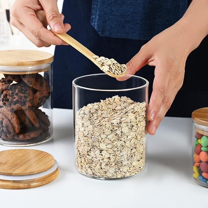 umieo Glass Food Storage Containers with Bamboo Lids Large Glass Food Storage Jars for Coffee Bar Tea Sugar (Clear Glass)