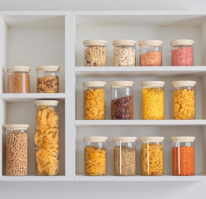 Glass Food Storage Jar with Glass Lid, Food Canister Set with Airtight Lids, Glass Pantry Jar for Kitchen Organization. Food Storage Container Set in 6 pack of 26oz