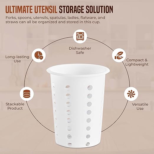 OCS Parts Perforated Utensil Drying Cups | White | Set of 3 | Plastic Flatware Holder Cylinders for Kitchen Counter Organization