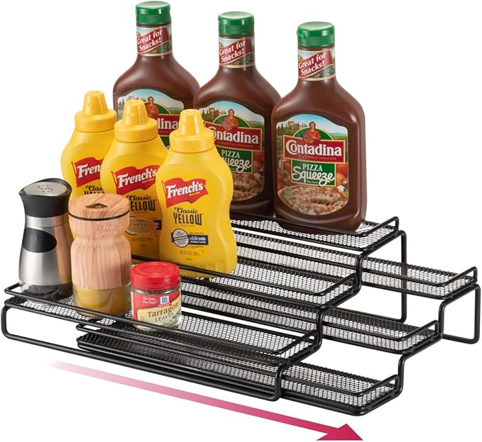 GONGSHI Spice Rack Organizer for Cabinet, Pantry and Countertop, 3 Tier Expandable Seasoning Shelf, Chrome