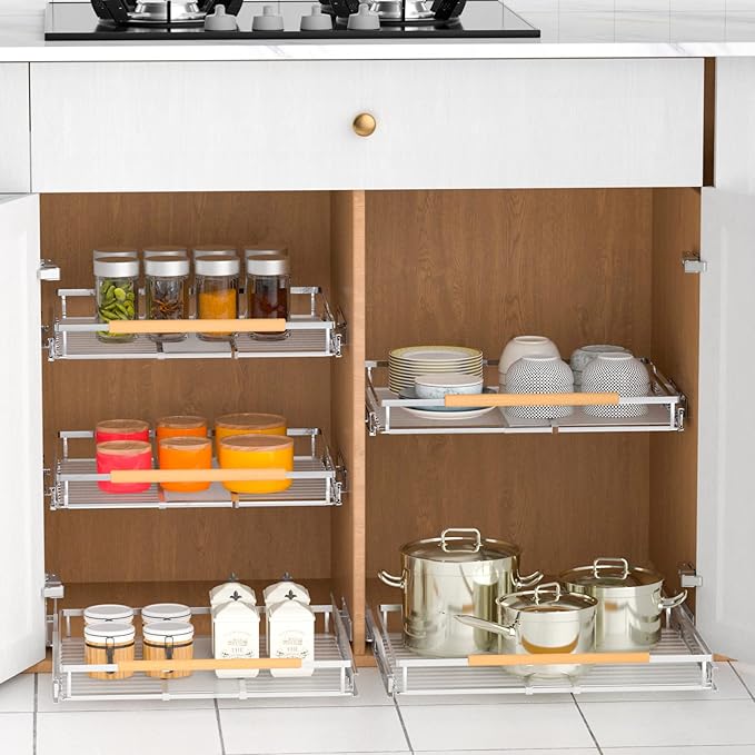 Pull Out Drawer Cabinet Organizer, Expandable Slide Out Storage Shelves for Cabinets, Under Sink and Wardrobe, 16.3"~26.3" Wide x 17.3" Deep, 1 Pack