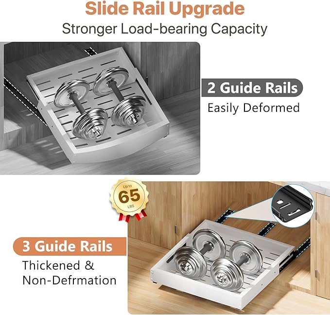 1 Pack Pull out Cabinet Organizer, Width (11"-19") Depth (16"-22"), with 3 Rails Adjustable Slide, Expandable Pullout Drawers for Cabinets, No Drill Adhesive Kitchen Drawers for Shelves