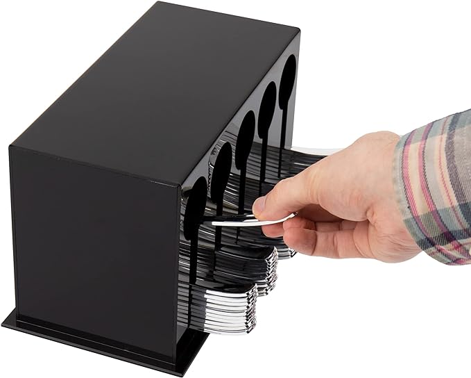 Mind Reader Utensil Dispenser, Silverware Organizer, Plastic Fork and Spoon Dispenser, Kitchen, 11" L x 5.75" W x 6" H, Black