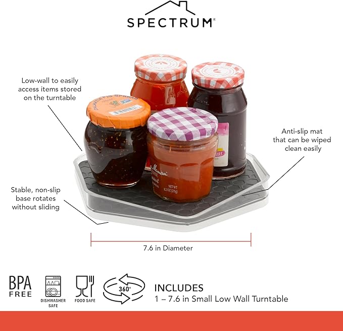 Spectrum Lazy Susan Organizer, Hexa Small (1-Pack) - Lazy Susan Turntable for Cabinet, Refrigerator, Pantry, Table, & Shelf - Rotating & Spinning Pantry Organization - Spice Rack Storage for Fridge
