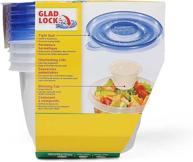 GladWare To Go Lunch Food Storage Containers, Medium Round Holds 32 Ounces of Food, 4 Count Set