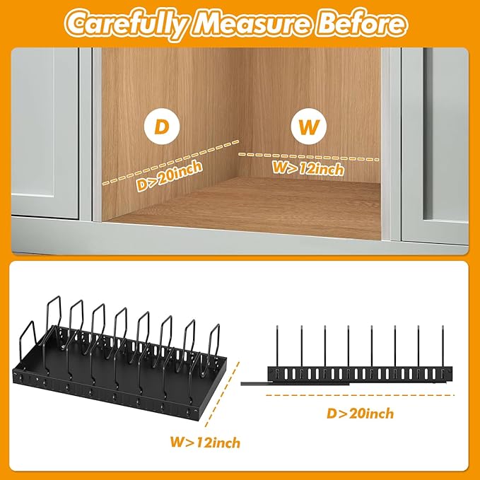 1 Pack Pull Out Pot and Pan Organizer Under Cabinet, Slide Out Pot Lid Organizer with 10 Adjustable Dividers Sliding Pan Holder Storage Rack Inside Cabinet for Kitchen Black