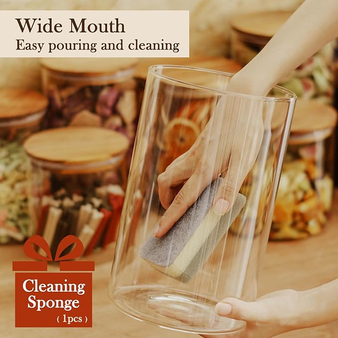 Labina Glass Storage Container Airtight Food Jars Kitchen Canister with Wood Lids, 121 Oz Wide Mouth Pantry Organization Glass Jar for Flour, Sugar, Cookie, Spagetti, Nuts and Candy