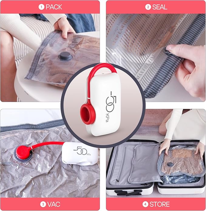 VMstr Vacuum Storage Bags for Travel with Electric Pump - 9 Pack Space Saver Compression Bags for Travel, Carry-On Size for Luggage, Compact & Reusable Organizer for Clothes Storage