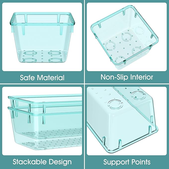 WOWBOX 13 PCS Plastic Drawer Organizer Set, 5 Sizes Desk Drawer Divider Organizers and Storage Bins for Makeup, Jewelry, Gadgets for Kitchen, Bedroom, Bathroom, Office