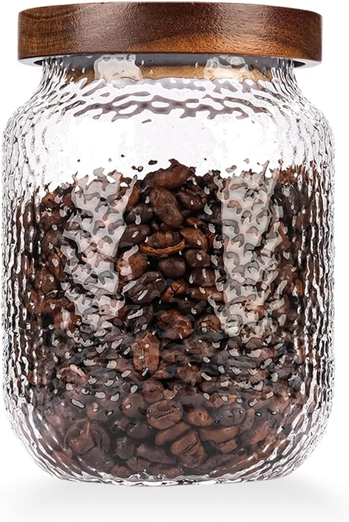 WHJY Glass Storage Container with Lid, Airtight Glass Jars, Farmhouse Tea Canister, Dog Treat Jar for Pet, Irregularity Texture Glass Candy Cookies Coffee Canister Jar Bath salt Container - 17oz