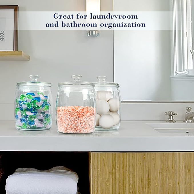 Half Gallon Glass Jars with Lid, Wide Mouth Cookie Jars Set of 2, Apothecary Jar for Candy, Glass Canisters for Kitchen Storage and Laundry Organization