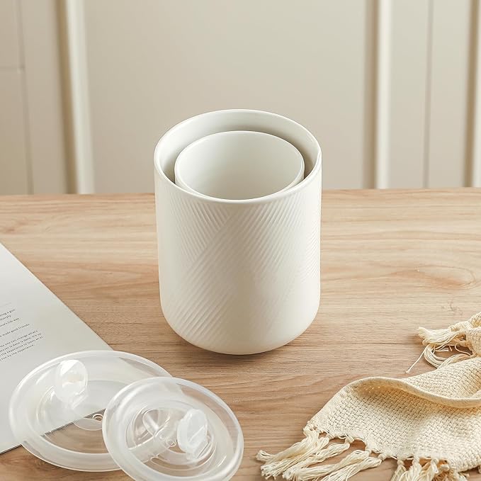 Canister Sets for Kitchen Countertop: Ceramic Food Storage Jar with Airtight Lids - Large Seal Damp-proof Containers for Coffee Tea Flour Sugar Rice Cookies Candy - White (23+42 oz)