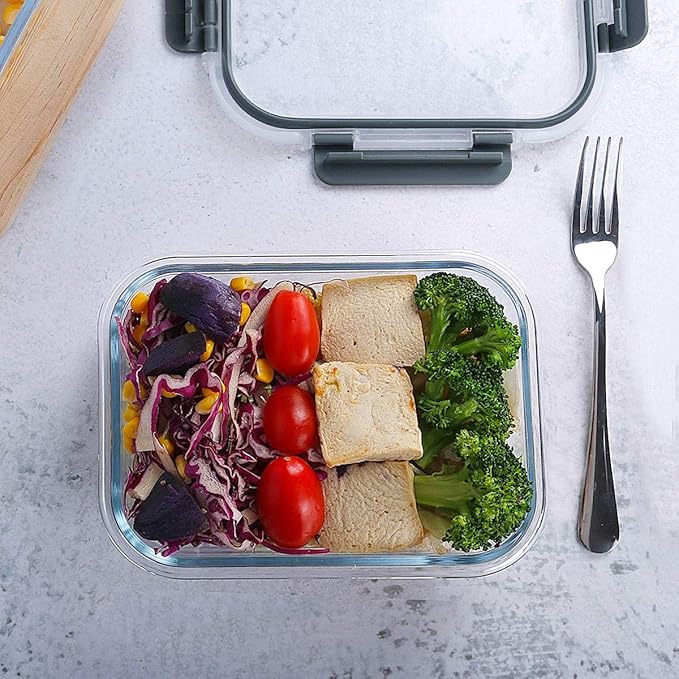 M MCIRCO 10-Pack,22 Oz Glass Meal Prep Containers,Glass Food Storage Containers with lids,Glass Lunch Containers,Microwave, Oven, Freezer and Dishwasher (Gray)