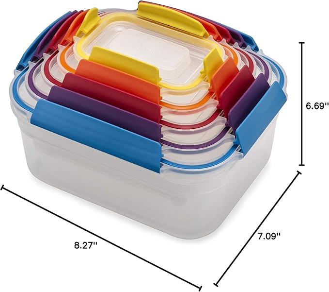 Joseph Joseph Nest Lock Plastic BPA Free Food Storage Container Set with Lockable Airtight Leakproof Lids, 10-Piece, Multi-Color (Pack of 4)