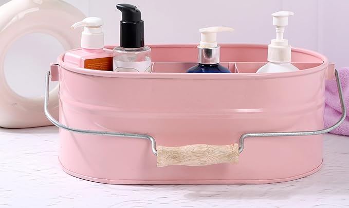 Alpha Living Home Farmhouse Utensil Caddy – 4-Compartment Silverware & Kitchen Organizer with Sturdy Wooden Handle, Durable Powder-Coated Finish (Lemonade)