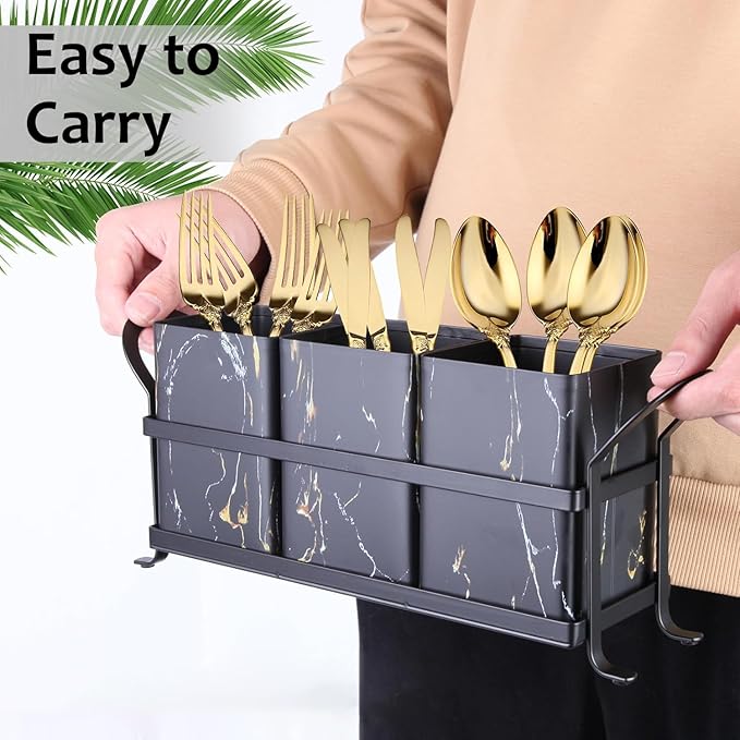 NOLIES Kitchen Utensil Holder, Silverware Caddy, Flatware Cutlery Organizer, Ideal for Modern Countertop Storage Solutions & Party Use, Metal and Durable Design