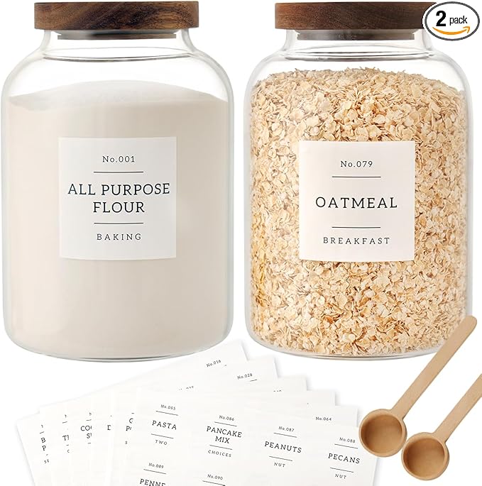2 PCS Large Glass Jar with Airtight Lid, Glass Food Storage Jars for Tea,Spice,Cereal, Egg,Flour,Coffee and More(70 FL OZ/2000 ml)