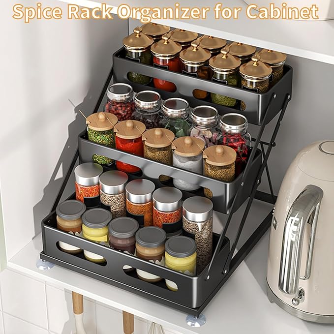 Water Bottle Holder, Adjustable 3 Tier Spice Organizer Shelf for Kitchen, Cabinet, Countertop, Pantry, Space Saving Design, with Protection Railin, Kitchen Organizers and Storage