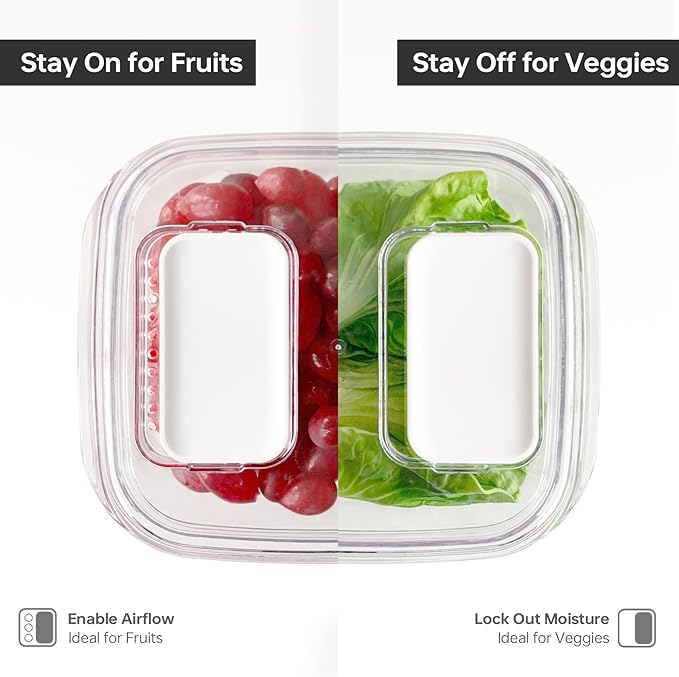 Felli Veggie Keeper Container for Fridge with Air Vent + Drain Tray, SPACIOUS Vegetable Fruit Bin for LONG LARGE Produce Lettuce Cabbage Celery Cucumber Storage for Refrigerator, Keep Fresh Long