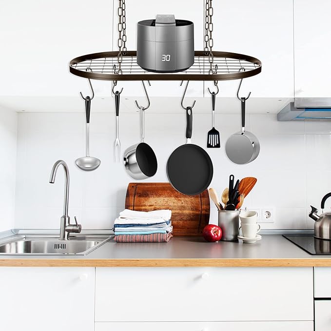 20 Inch Pots and Pans Organizer Hanging Rack Pot and Pan Organizer with 20 S Hooks for Home, Restaurant, Kitchen Cookware, Utensils, Books, Household(Bronze)