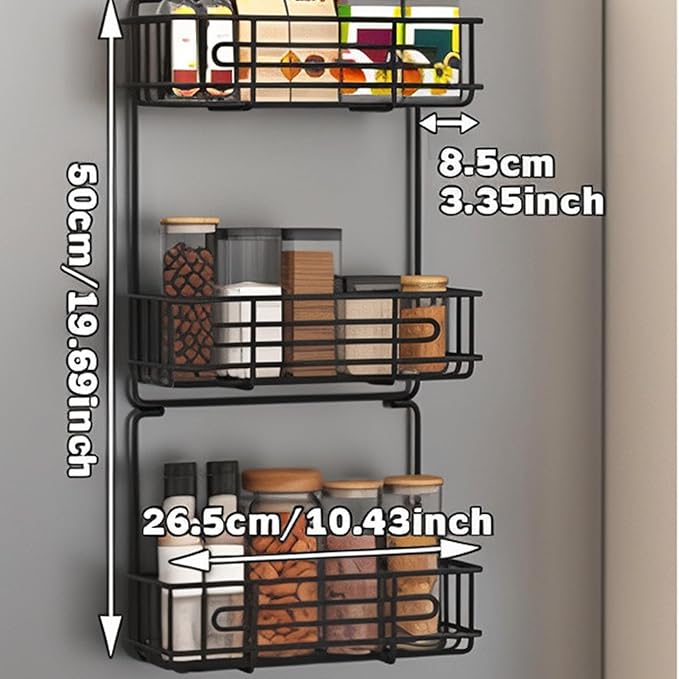 3 Tier Wall Mount Spice Rack Organizer,Spice Rack for Refrigerator, Metal Spice Storage Shelf for Kitchen.