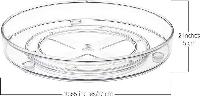 10.5" Lazy Susan Organizer. 360 Degree Rotating Turntable for Cabinets, Fridge, Pantry, Bathroom, Under Sink Organizing, Vanity, Countertops, Organizer for Spices Clear.