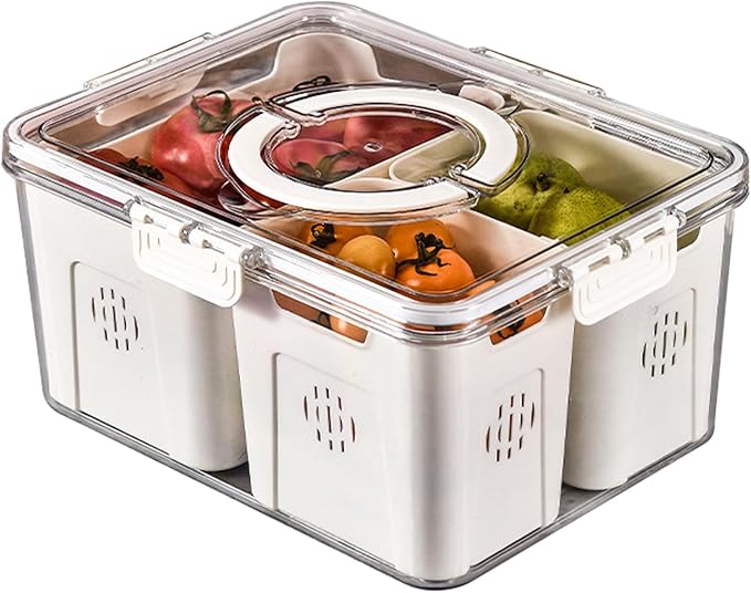 Refrigerator Organizer With Lids (3 Compartments), Fridge Storage Containers, Clear Organizers, Stackable With Lid