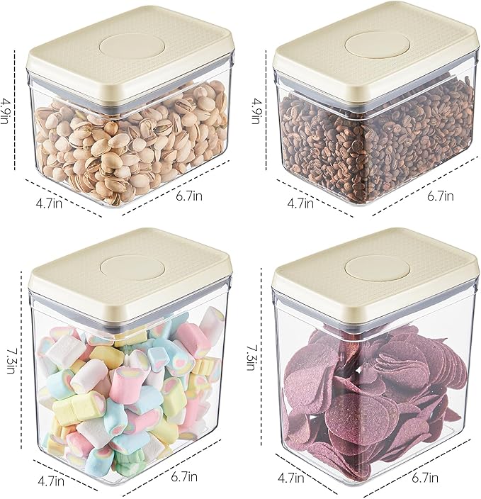 Airtight Food Storage Containers with Pop Top Lids, 4 Pcs BPA Free Plastic Dry Food Canisters for Kitchen Pantry Organization Cereal Flour and Sugar, (2.3qt+1.3qt)*2