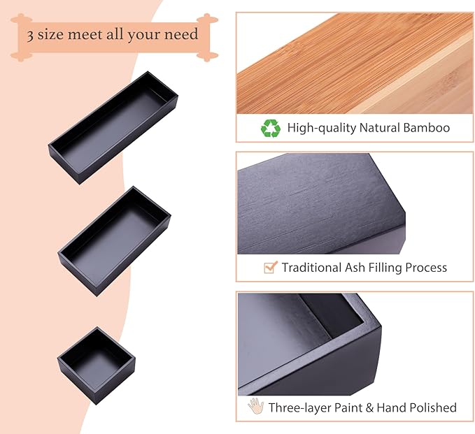 Bamboo Box for Drawer Organizer Box for Kitchen Storage Boxes for Small Accessories, Black 8"*4"