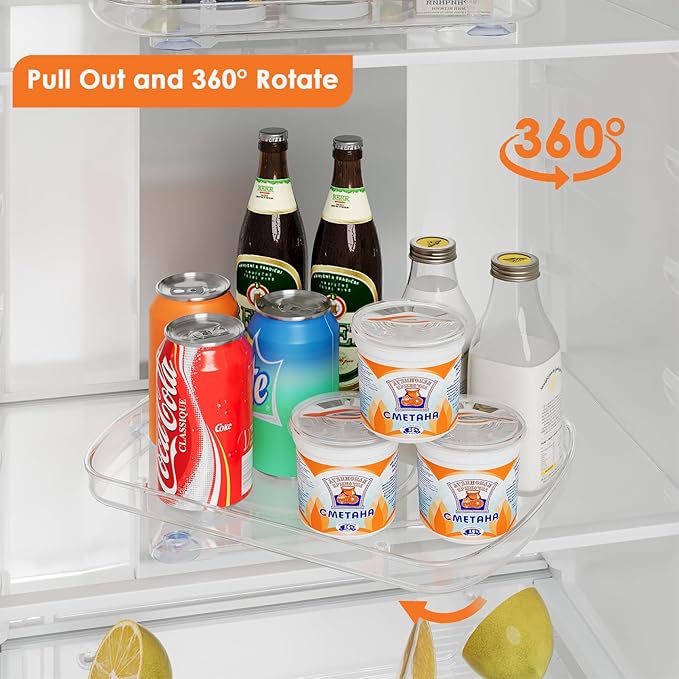 Clear Lazy Susan for Refrigerator Rectangular Fridge Turntable Organizers and Storage Pull Out & 360° Rotating for Cabinet Pantry Kitchen Table Bathroom (2-Pack 13.7"x10.2")
