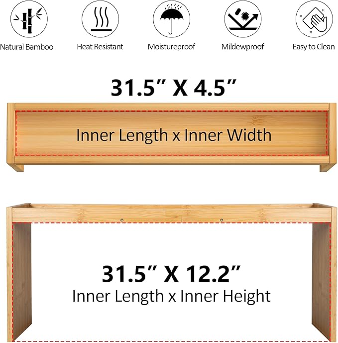 Over the Stove Spice Rack, 33" Wide Bamboo Shelf Rack Organizer for Stove Top