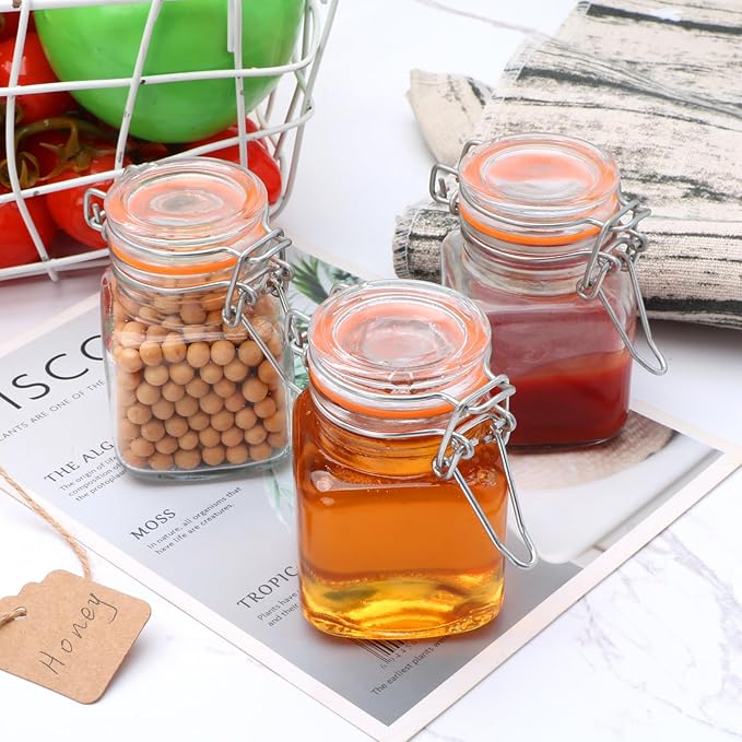 Encheng 4 oz Glass Jars With Airtight Lids And Leak Proof Rubber Gasket,Small Mason Jars With Hinged Lids For Kitchen, Mini Spice Jars With Twine And Tags Labeling 30 Pack