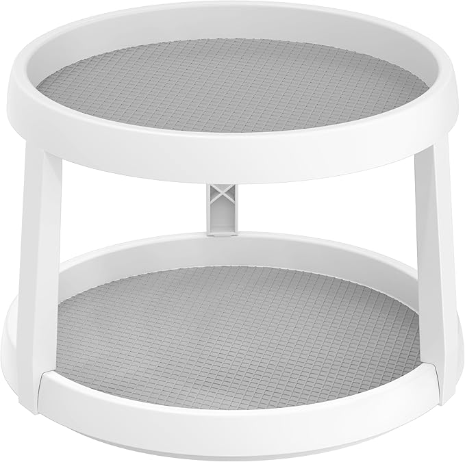 Simple Houseware 2-Tier 10-Inch Turntable Lazy Susan Spice Organizer, White/Gray