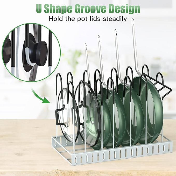 G-TING Pot Rack Organizers, 8 Tiers Pots and Pans Organizer for Kitchen Organization & Storage, Adjustable Pot Lid Holders & Pan Rack, Lid Organizer for Pots and Pans with 3 DIY Methods(Grey)