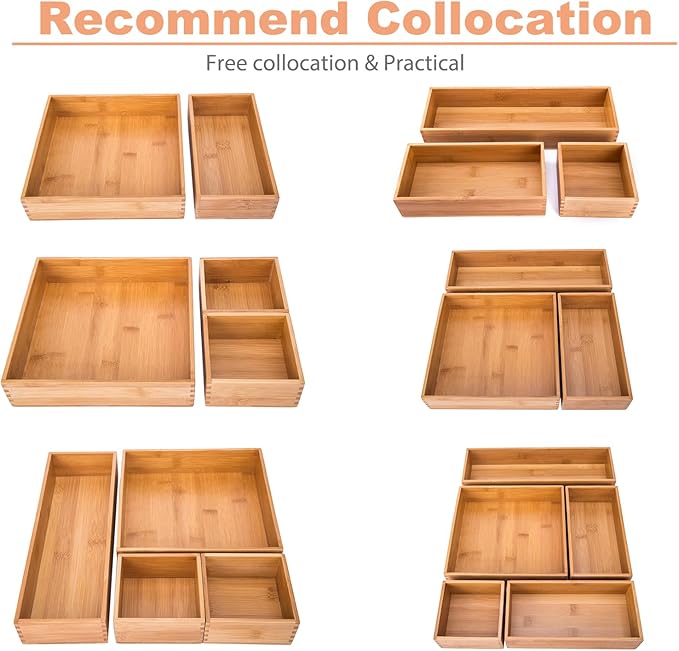 Bamboo Kitchen Seasoning Box Tableware Knife Fork Organizer Box Drawer Oragnizer Sorting Box, Bamboo 12"*4"