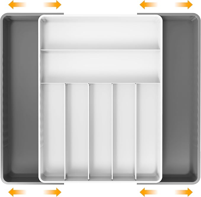 Simple Houseware Expandable Kitchen Drawer Flatware Organizer, Gray/White