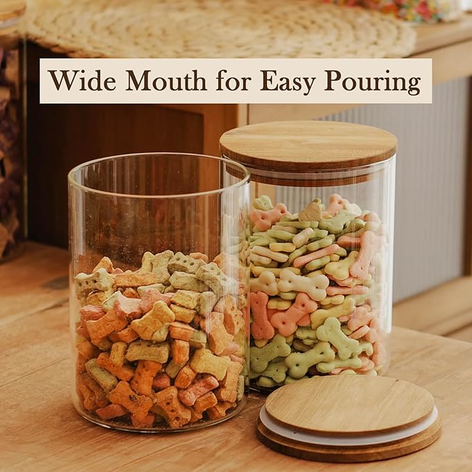 Labina Glass Storage Container Airtight Food Jars Kitchen Canister with Wood Lids, 64 Oz Wide Mouth Pantry Organization Glass Jar for Flour, Sugar, Cookie, Spagetti, Nuts and Candy (2 Pack)