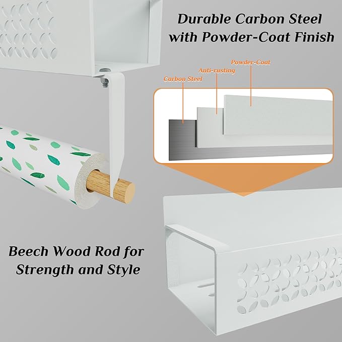 Magnetic Spice Rack Set 2 Pack Refrigerator Storage Organizer with Removable Paper Towel Holder for Kitchen - White