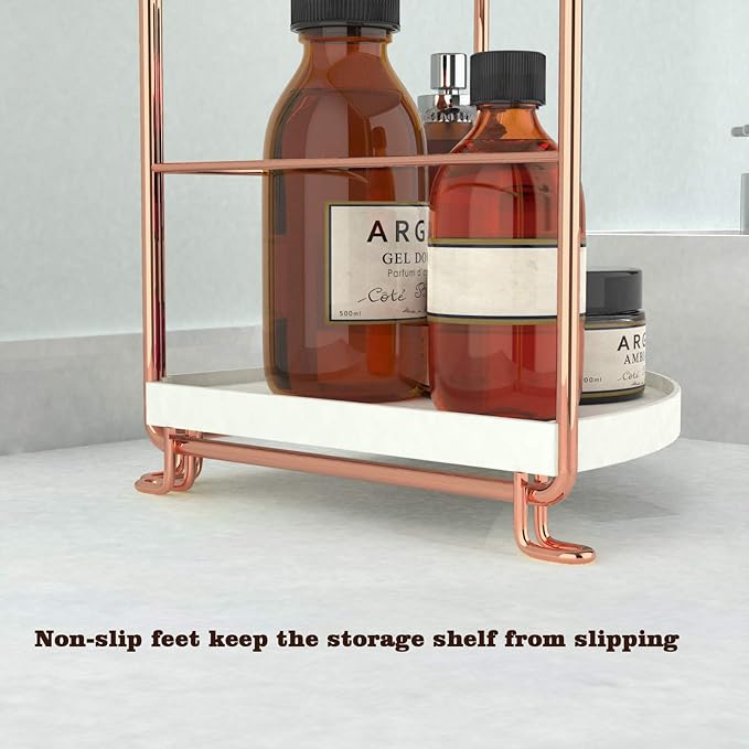 2-Tier Bathroom Countertop Organizer - Vanity Tray Cosmetic & Makeup Storage- Kitchen Spice Rack Standing Shelf - Corner Storage Shelf, Rose Gold