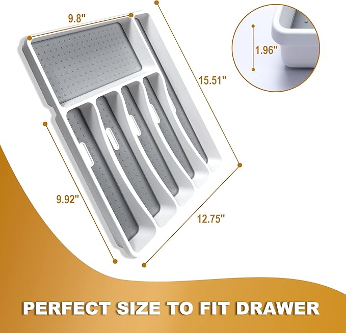 Bellsal Silverware Organizer 6 Slots Silverware Tray for Drawer Utensil Organizer Cutlery Flatware Organizer for Kitchen Plastic