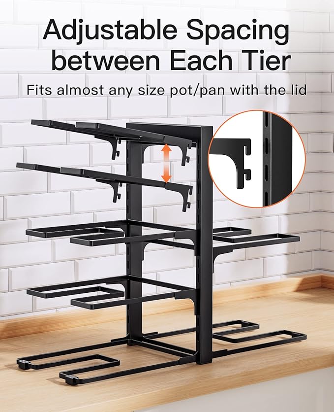 ORDORA Pots and Pans Organizer: Rack for Cabinet, 8-Tier Heavy Duty 120LBS Pots Pans Organizer Rack under Cabinet Adjustable for Dutch Ovens, Cast-iron Pans, Heavy Skillets Griddles, Shallow Pots