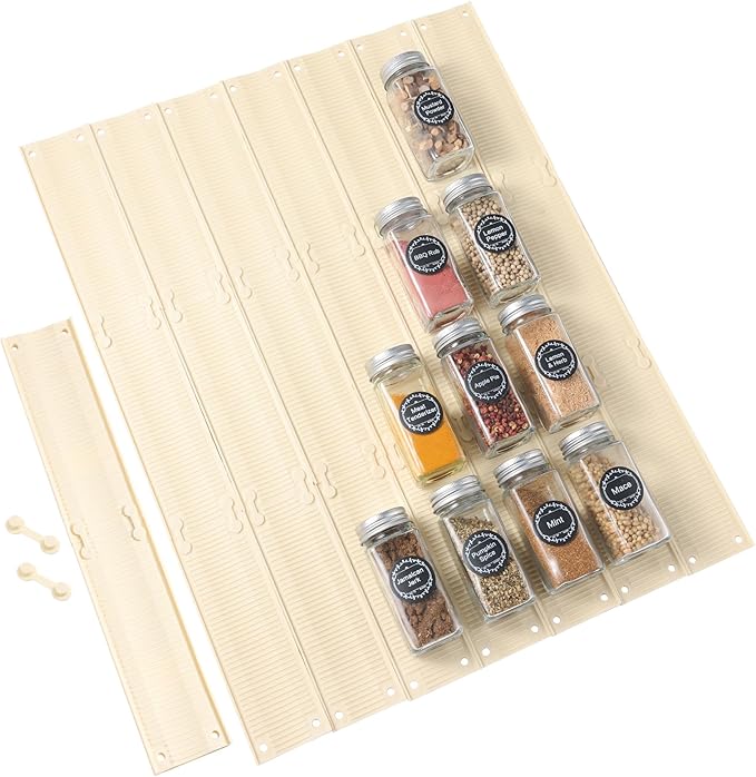 MIUKAA 33 Pack Adjustable Spice Liner, Slip-Proof Spice Drawer Organizer, Kitchen Drawer Liner for Spices Bottle,Tableware, Cups Organizer(Single 7.1 x2.3 in) 3mm thick