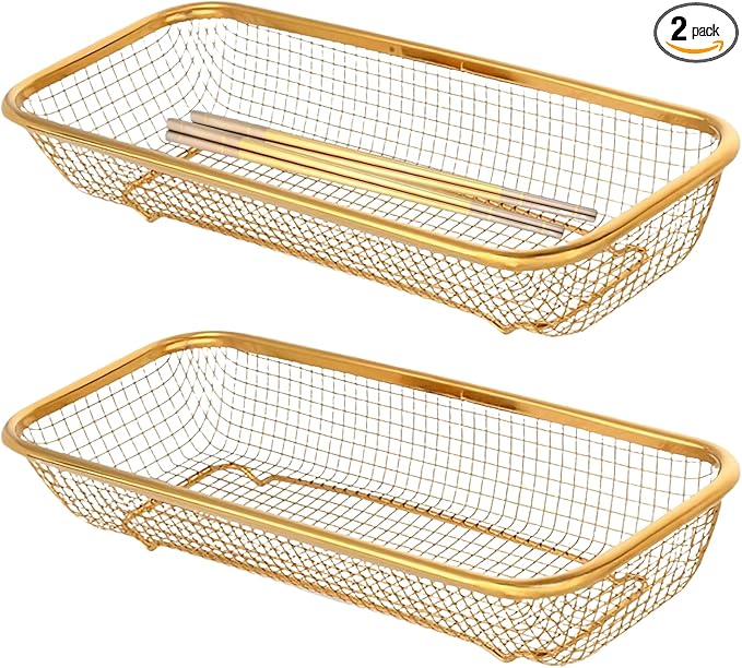 2-Pack Gold Flatware Organizer - Sturdy Mesh Design, Dishwasher-Safe & Easy-Clean Utensil Holder, Silverware Container Drawer Storage