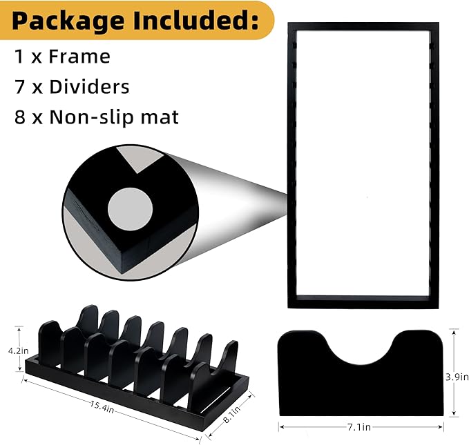 MinBoo Bamboo Pot Lid Organizer Pot Lid Holder, Pot and Pan Organizer Drawer Organizer for Pot Lids, Pans, Cutting Boards & Baking Sheets, Dinner Plates, Reusable Containers in Cabinet Storage,Black