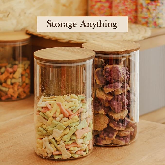 Labina Glass Storage Container Airtight Food Jars Kitchen Canister with Wood Lids, 81 Oz Wide Mouth Pantry Organization Glass Jar for Flour, Sugar, Cookie, Spagetti, Nuts and Candy