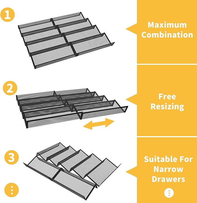 Simple Trending Spice Drawer Organizer,8 Piece Metal Mesh Expandable from 10.75" to 21.5" Insert,Hold up 48 Spice Jars Kitchen Countertop Rack Tray,for Drawer Countertop Jars not included