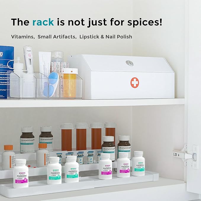 Spice Rack Organizer for Cabinet - 3 Tier Expandable Spice Organizer for Cabinet Easy Visibility - Adjustable Cabinet Spice Organizer for Kitchen Countertop Cupboard Pantry Organization (White)