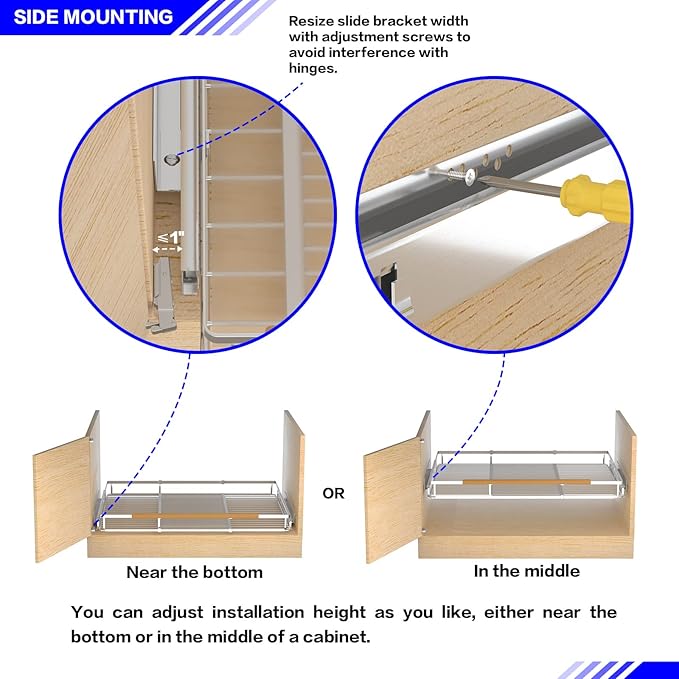 Pull Out Drawer Cabinet Organizer, Expandable Slide Out Storage Shelves for Cabinets, Under Sink and Wardrobe, 16.3"~26.3" Wide x 17.3" Deep, 1 Pack