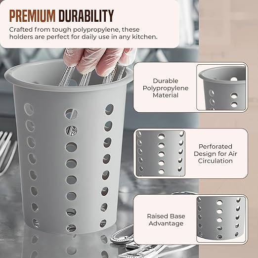 OCS Parts Perforated Utensil Drying Cups | Gray | Set of 3 | Plastic Flatware Holder Cylinders for Kitchen Counter Organization