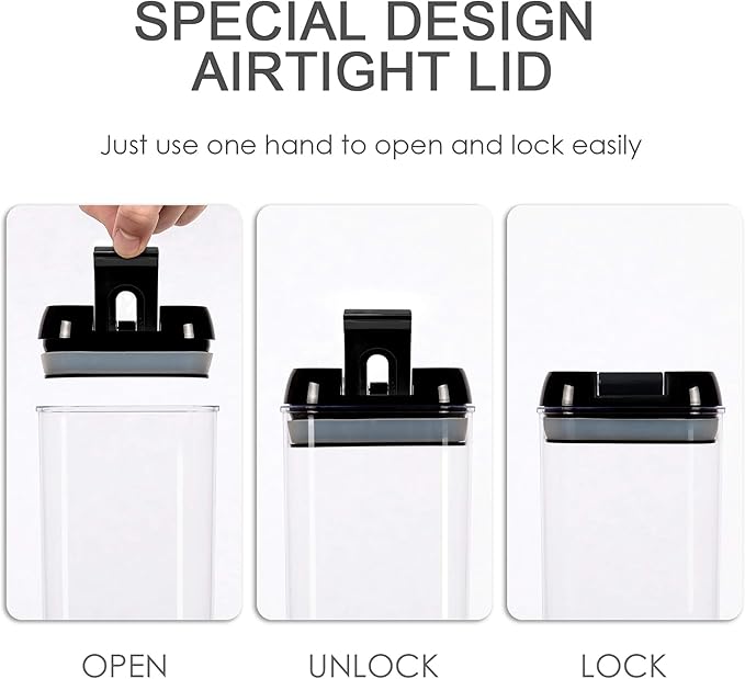 Vtopmart Airtight Food Storage Containers, 7 Pieces BPA Free Plastic Cereal Organizer Canisters with Easy Lock Lids, for Kitchen Pantry Organization, 24 Labels, Black